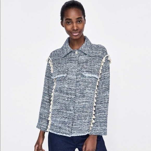 Zara Jackets & Blazers - Zara Tweed Tassel Accent Boxy Relaxed Blazer Jacket Size S